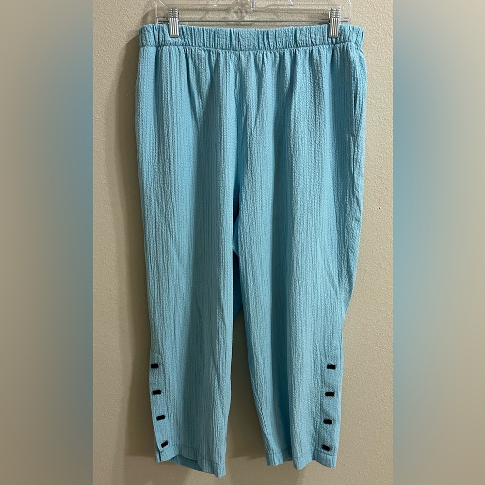 Habitat Clothes To Live In Pull On Pants Sz XL Blue Gauzy Crinkle Lagenlook Boho